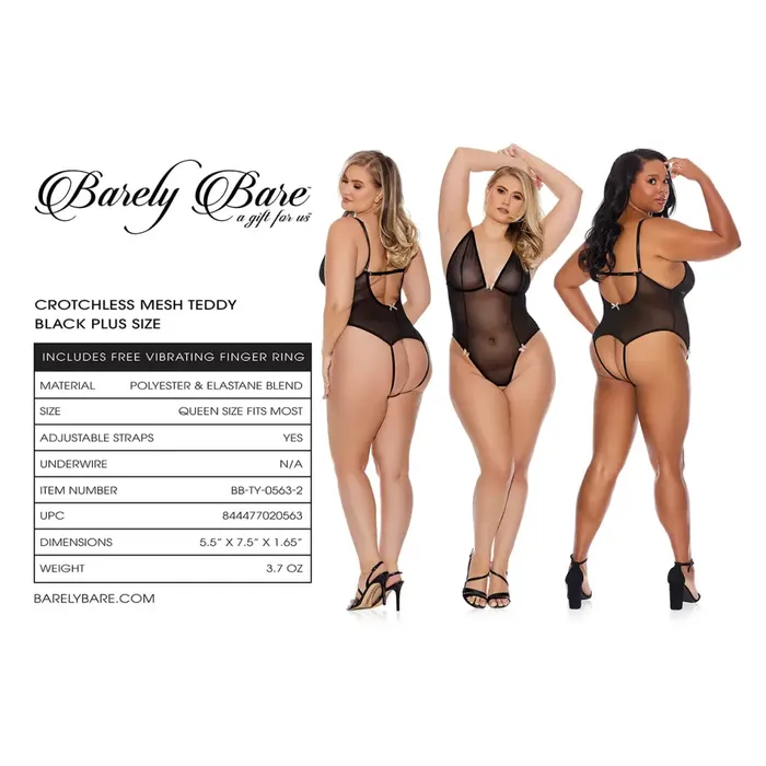 Evolved Novelties Vibrators Barely Bare Crotchless Mesh Teddy Qs