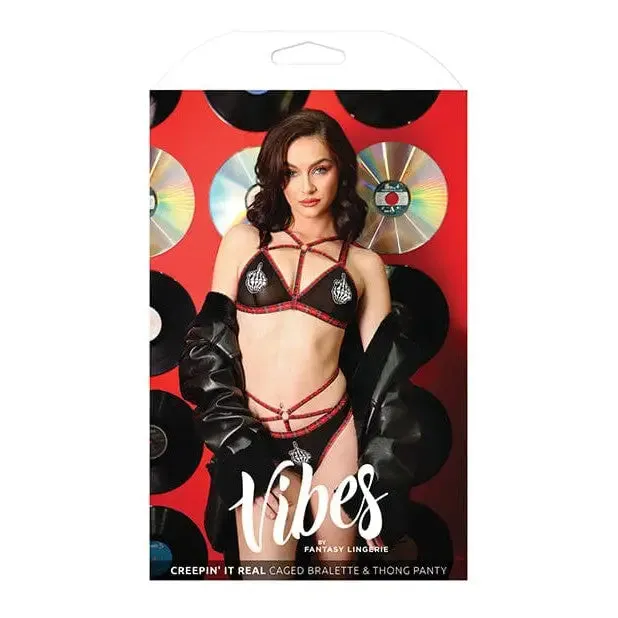 Fantasy Lingerie Vibes Creepin It Real Caged Bralette Thong Panty Vibrators