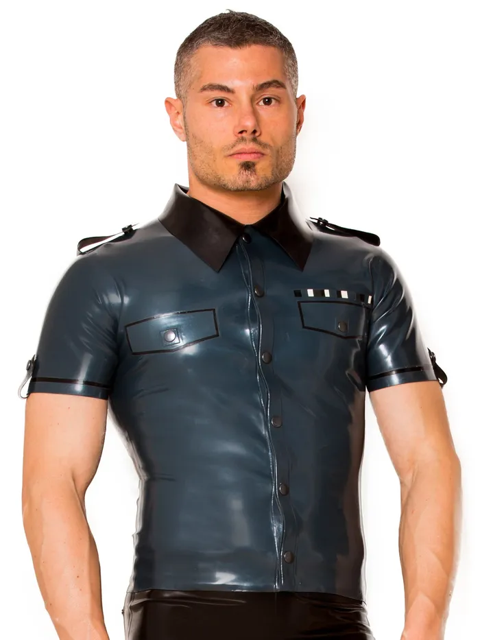 HonourSkintwocom Anal Black Blue Uniform Latex Shirt