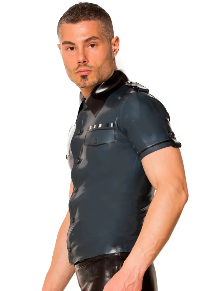 HonourSkintwocom Anal Black Blue Uniform Latex Shirt