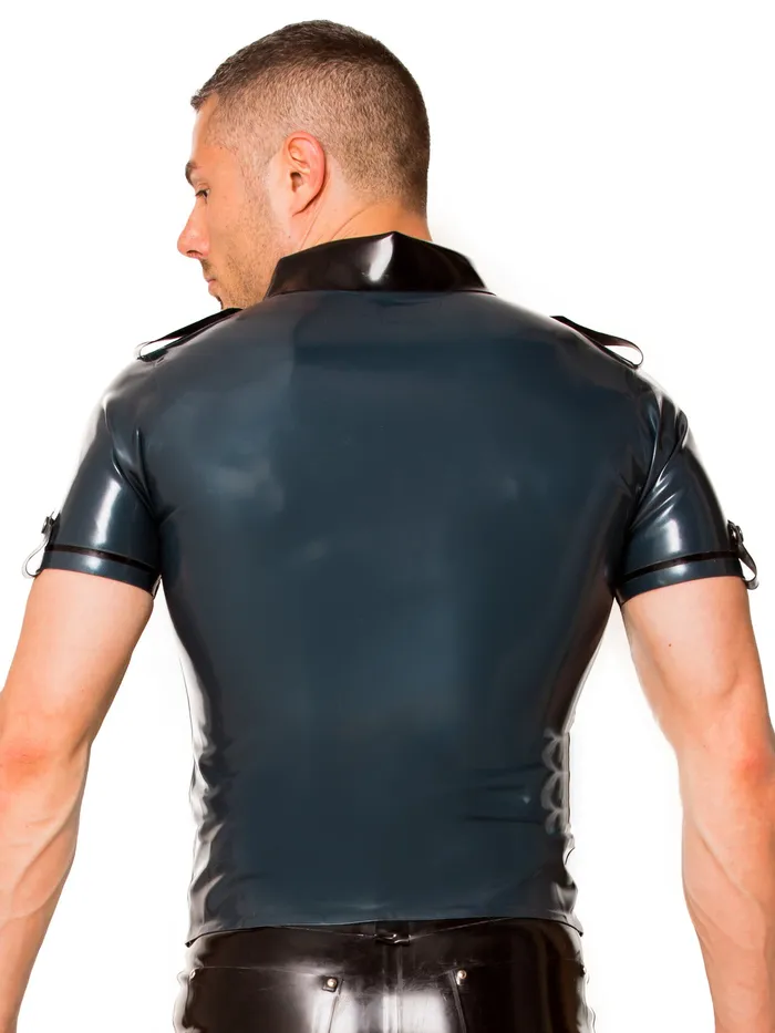 HonourSkintwocom Anal Black Blue Uniform Latex Shirt