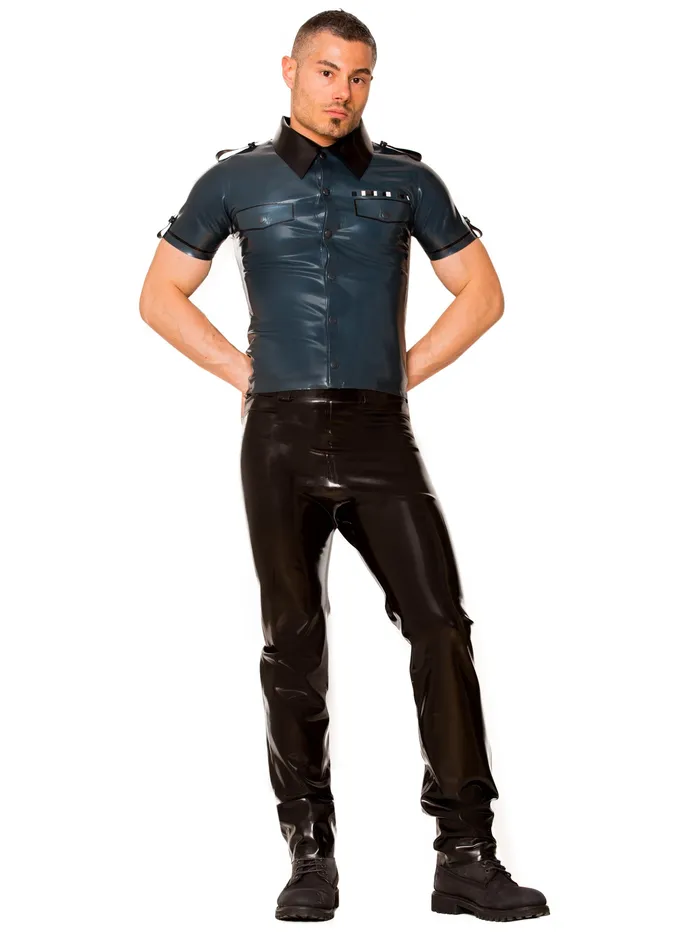 HonourSkintwocom Anal Black Blue Uniform Latex Shirt