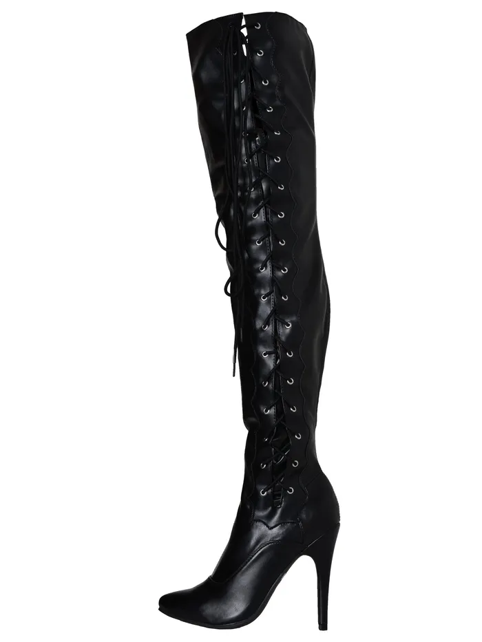 HonourSkintwocom Anal Matte Black Thigh Boots With Side Lacing