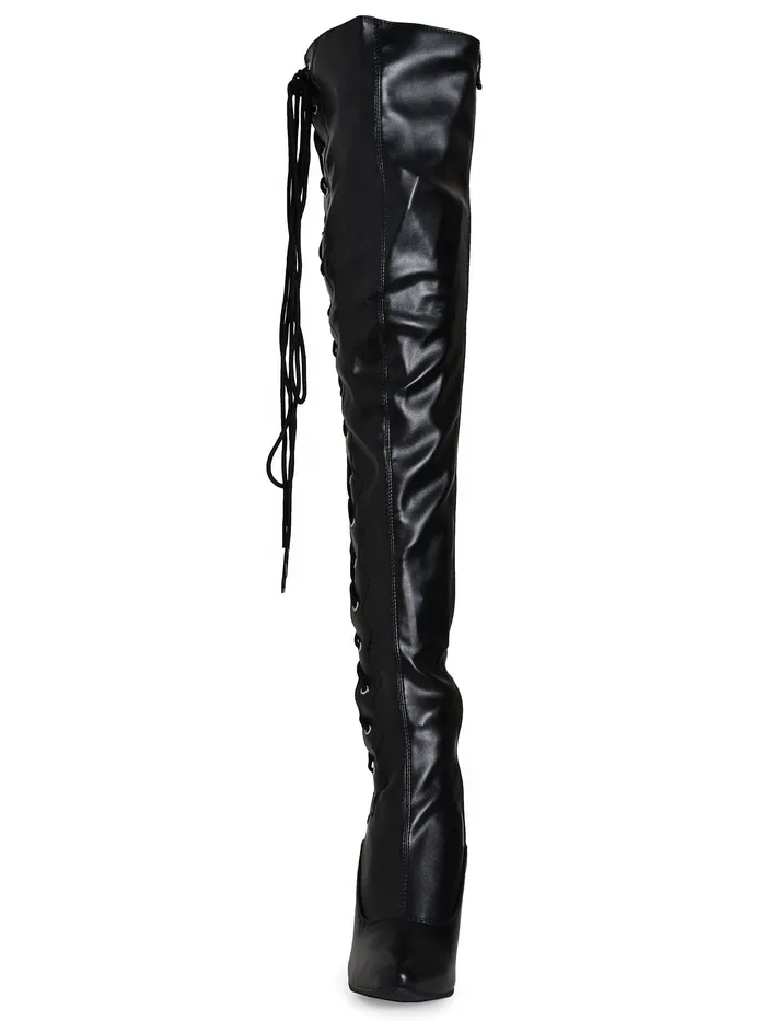 HonourSkintwocom Anal Matte Black Thigh Boots With Side Lacing