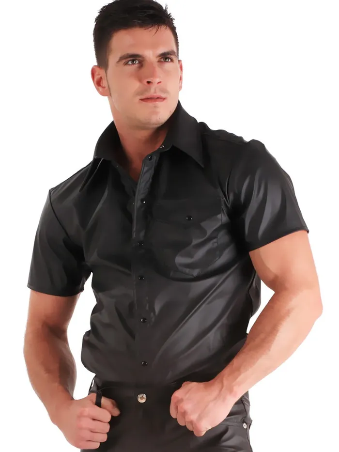 HonourSkintwocom Clearance Leatherette Short Sleeved Shirt Black L Anal