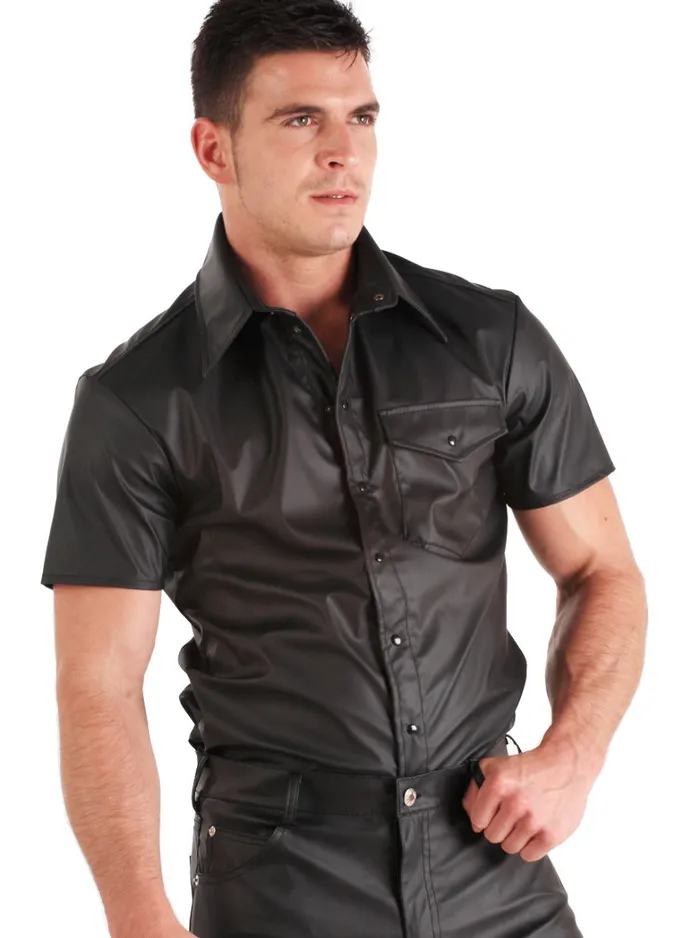 HonourSkintwocom Clearance Leatherette Short Sleeved Shirt Black L Anal