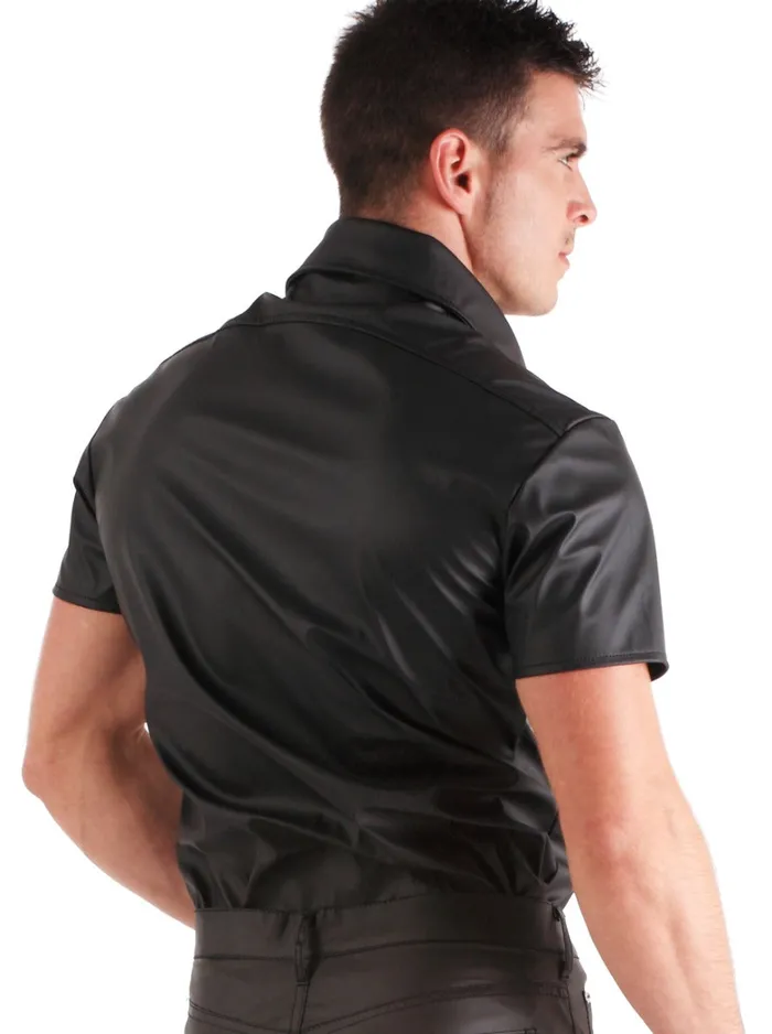 HonourSkintwocom Clearance Leatherette Short Sleeved Shirt Black L Anal