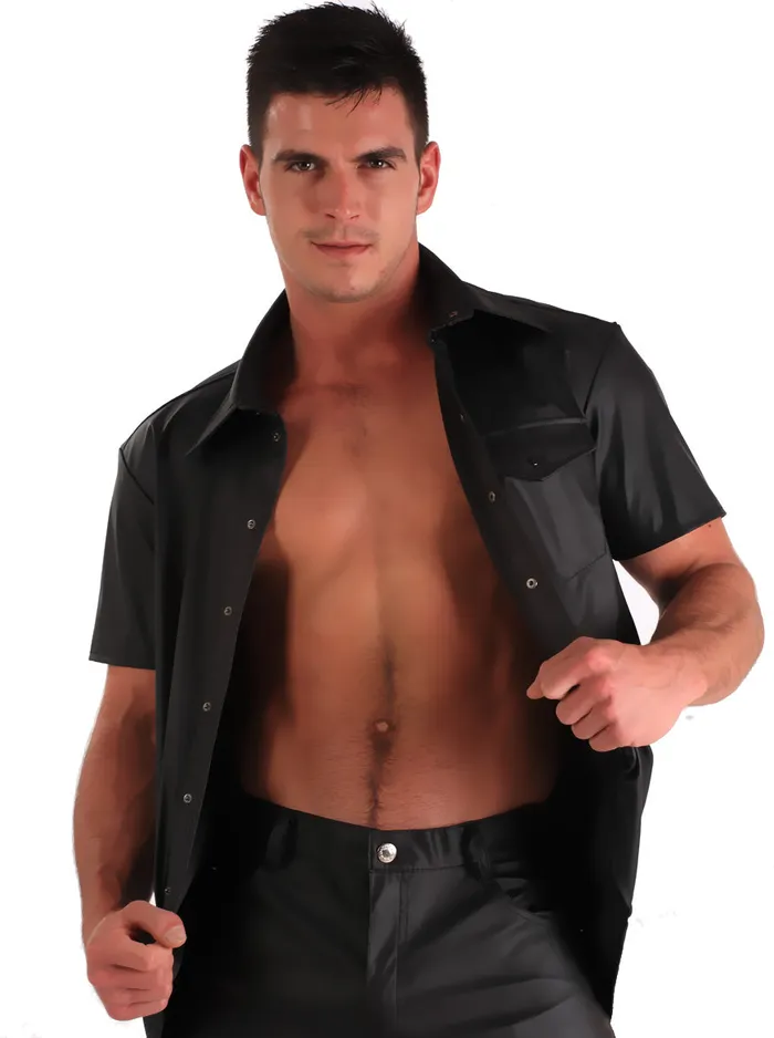 HonourSkintwocom Clearance Leatherette Short Sleeved Shirt Black L Anal