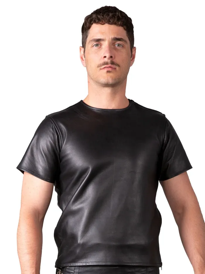 HonourSkintwocom Restraints Leather TShirt with Multi Zips in Black