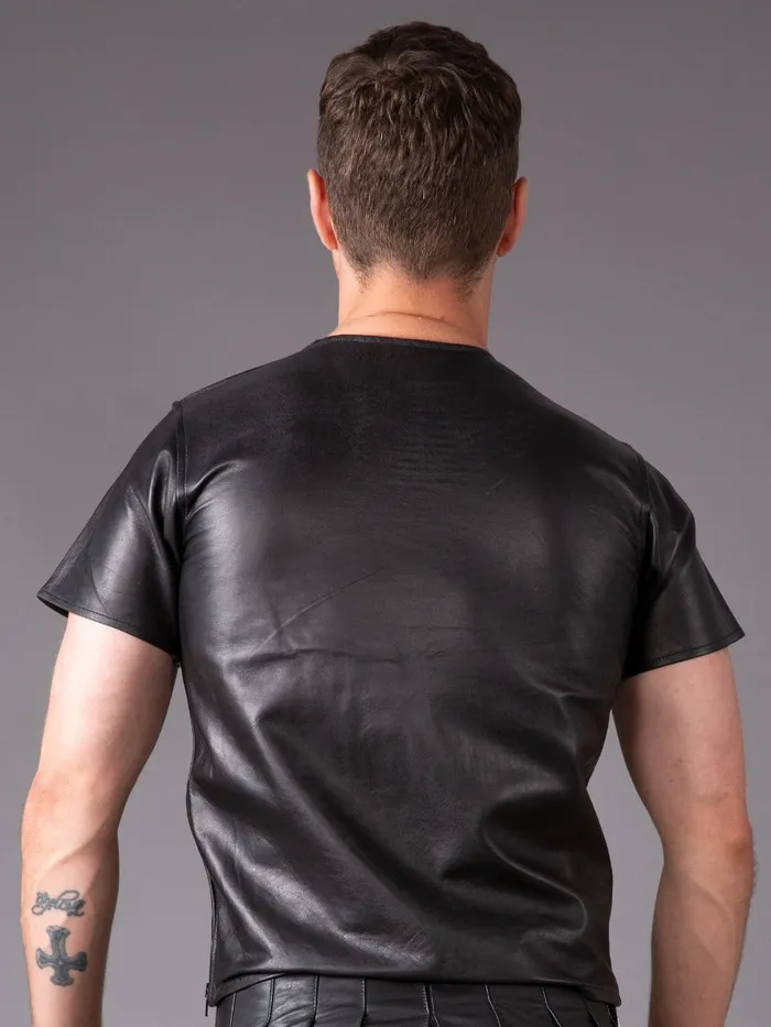 HonourSkintwocom Restraints Leather TShirt with Multi Zips in Black