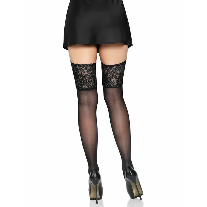 Leg Avenue Spandex Sheer Thigh Highs With 5 Silicone Stay Up Lace Top Black OS Leg Avenue Anal