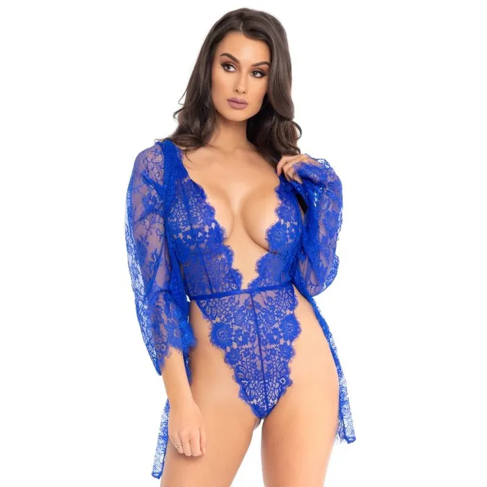 Leg Avenue Vibrators LEG AVENUE TEDDY AND ROBE BLUE S