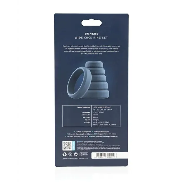 Onedc Anal Boners 6 Pc Wide Cock Ring Set Black Onedc Anal Boners 6 Pc Wide Cock Ring Set Black