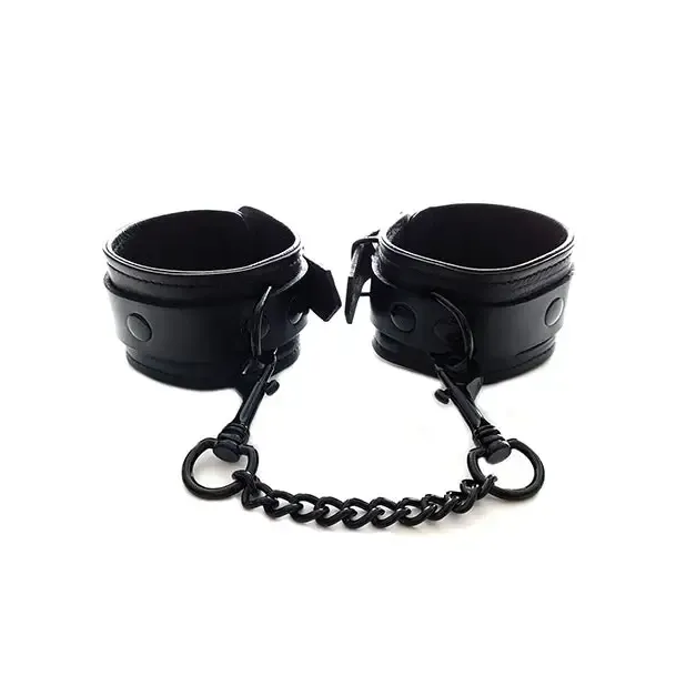 Restraints Rouge Rouge Leather Wrist Cuffs Black with Black Accessories