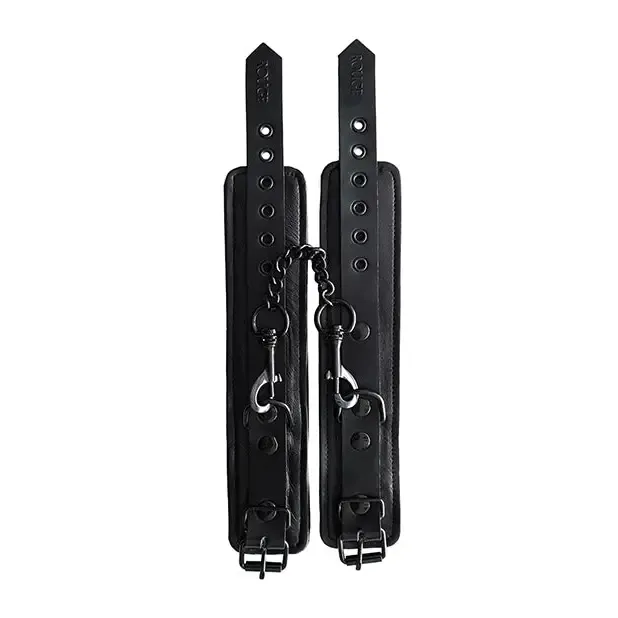 Restraints Rouge Rouge Leather Wrist Cuffs Black with Black Accessories Restraints Rouge Rouge Leather Wrist Cuffs Black with Black Accessories