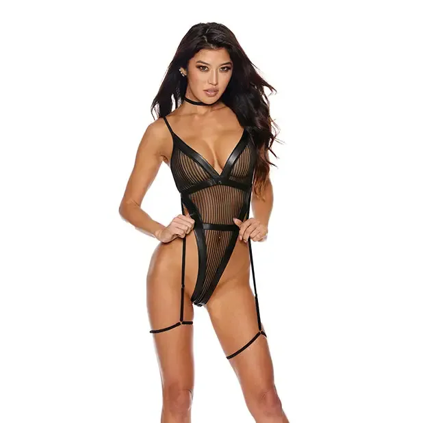 Shirley Of Hollywood Anal Mesh Stretch Faux Leather Teddy wGarters Black XXL Shirley Of Hollywood Anal Mesh Stretch Faux Leather Teddy wGarters Black XXL