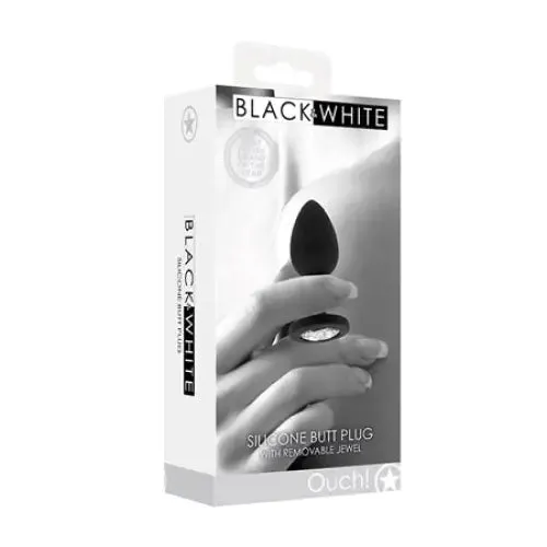 SHOTS AMERICA Ouch Black White Silicone Butt Plug With Removable Jewel Black Anal SHOTS AMERICA Ouch Black White Silicone Butt Plug With Removable Jewel Black Anal