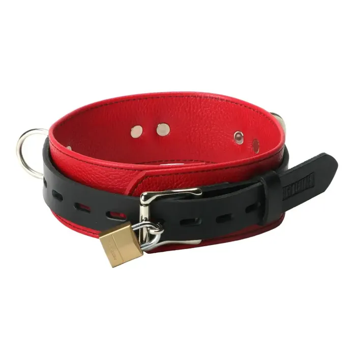 Strict Leather Deluxe Red And Black Locking Collar Strict Leather Restraints Strict Leather Deluxe Red And Black Locking Collar Strict Leather Restraints
